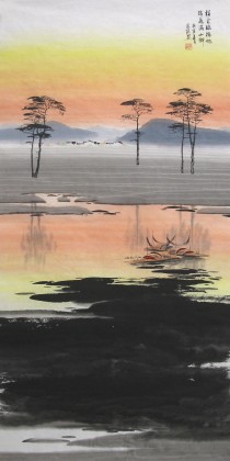【已售】张泉踪四尺风水画《祥云临福地》
