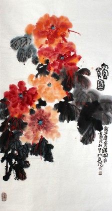 著名画家李明成精品三尺《富贵图》