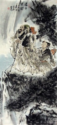 【已售】三尺写意人物画《瀑布寒韵》