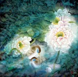 【已售】四尺斗方泼彩工笔花鸟《荷塘情趣》