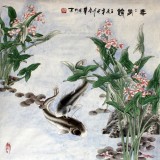 【已售】张春华四尺斗方工笔花鸟《年年有余》