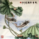 【已售】张春华四尺斗方花鸟《双鱼吉庆》