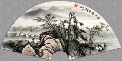 【已售】邹本财 扇画《情系鹤乡》 公主岭市美协常务副主席