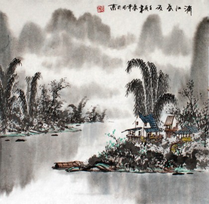 【已售】张春奇三尺斗方作品《漓江春雨》