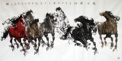 【已售】黄江四尺国画八骏图《龙马精神》