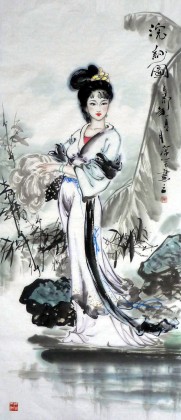 【已售】四尺名家仕女图《浣纱图》
