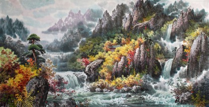 【已售】朝鲜二级画家恩姬《金刚山的秋天》