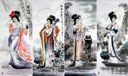【已售】四尺仕女图四条屏《四大美女》