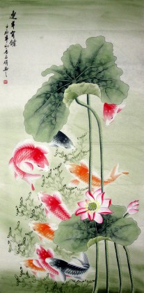【已售】四尺国画九鱼图《连年有余》