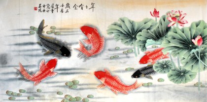 国画鲤鱼作品- 荷花图- 99字画网