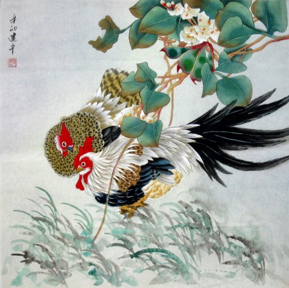 工笔画大吉图 雄鸡图 99字画网