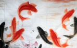 【已售】中国画院周升达六尺九鱼图《鱼跃龙门》