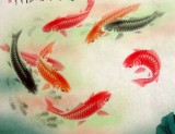 【已售】北京美协蒋文秀四尺九鱼图《连年有余》