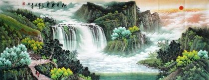 【已售】客厅/办公室装饰小六尺聚宝盆山水《旭日东升》