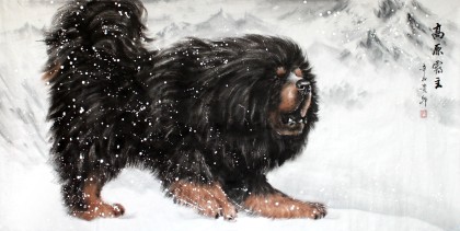 【已售】王贵邱四尺藏獒国画《高原霸主》