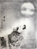 【已售】王贵邱精品国画狼《月夜》