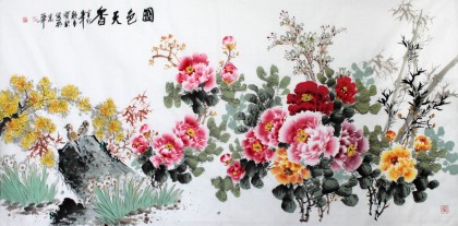 【已售】牡丹名家王宝钦精品六尺《国色天香》（议价）