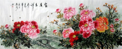 【已售】小六尺国画牡丹《富贵吉祥》