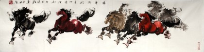 【已售】四尺对开八骏图《锦绣前程》