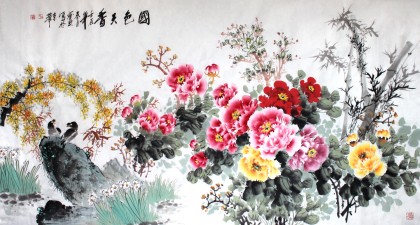 【已售】王宝钦六尺精品入册构图《国色天香》（询价）