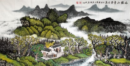 【已售】宁良成四尺山水画《水绿山青春日长》