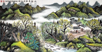 【已售】宁良成四尺山水画《山乡春韵浓》