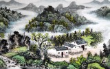 【已售】宁良成四尺山水画《依山傍水好人家》