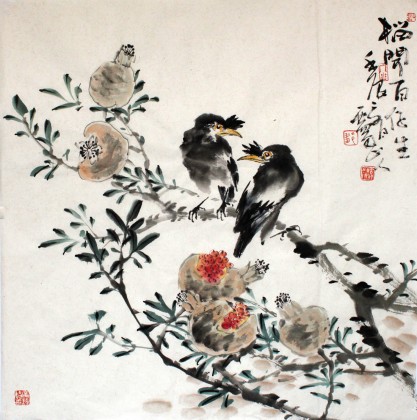 【已售】西蜀山人四尺斗方作品《榴开百子生》
