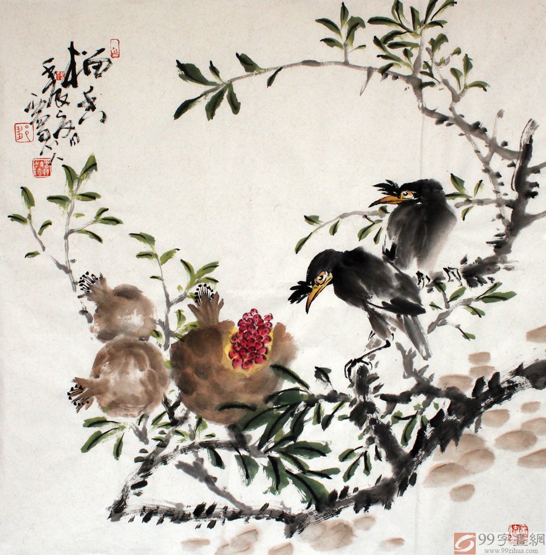 石榴国画《榴香》 - 花鸟画- 99字画网