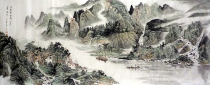 名家山水画《江流天地外,山色翠浮空》 - 山水画- 99字画网