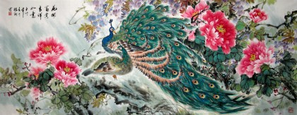 【已售】小六尺国画孔雀《花开富贵》