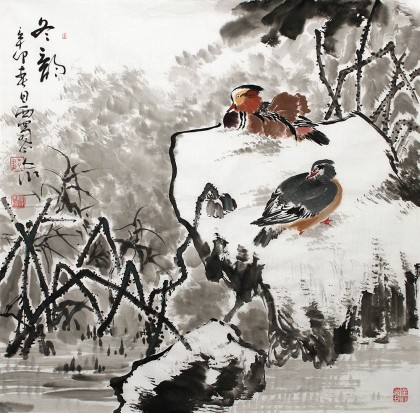 【已售】西蜀山人斗方画《冬韵》