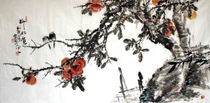 【已售】四川美协会员西蜀山人作品《柿柿如意》