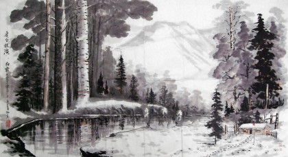 【已售】杜霖六尺冰雪画《长白林海》