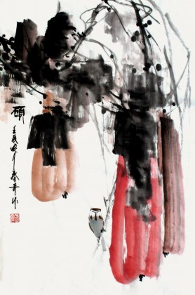 【已售】张春奇四尺三开花鸟《硕》