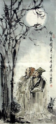 【已售】三尺写意人物画《仰见明月》