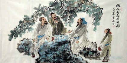 【已售】四尺写意人物画《雅士品茗会友图》