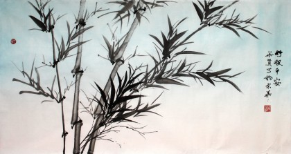 【已售】三尺国画翠竹图《竹报平安》