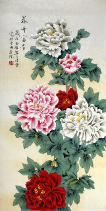 凌雪三尺工笔牡丹《花开富贵》 - 牡丹画- 99字画网