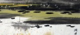 【已售】青年画家王沁君四尺三开《湖畔秋声》