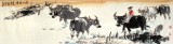 QA中美协会员 画坛名家王向阳六尺对开《渡口牧牛》