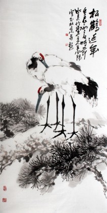 著名画家王向阳四尺作品《松鹤延年》