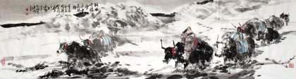 【已售】王向阳六尺对开《朔风吹银雪千里藏骑路》