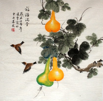 【已售】凌雪斗方风水葫芦图《福禄满堂》