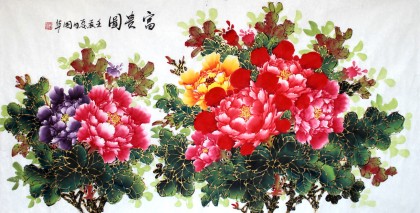 【已售】四尺金线牡丹图《富贵图》