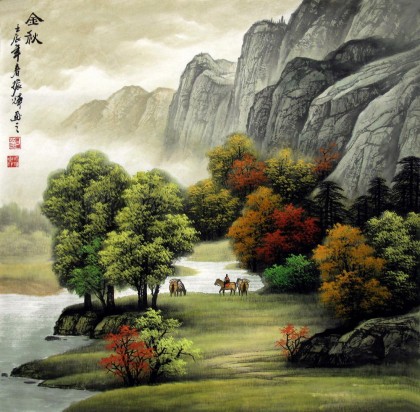 四尺方斗山水画作品- 写意山水画- 99字画网