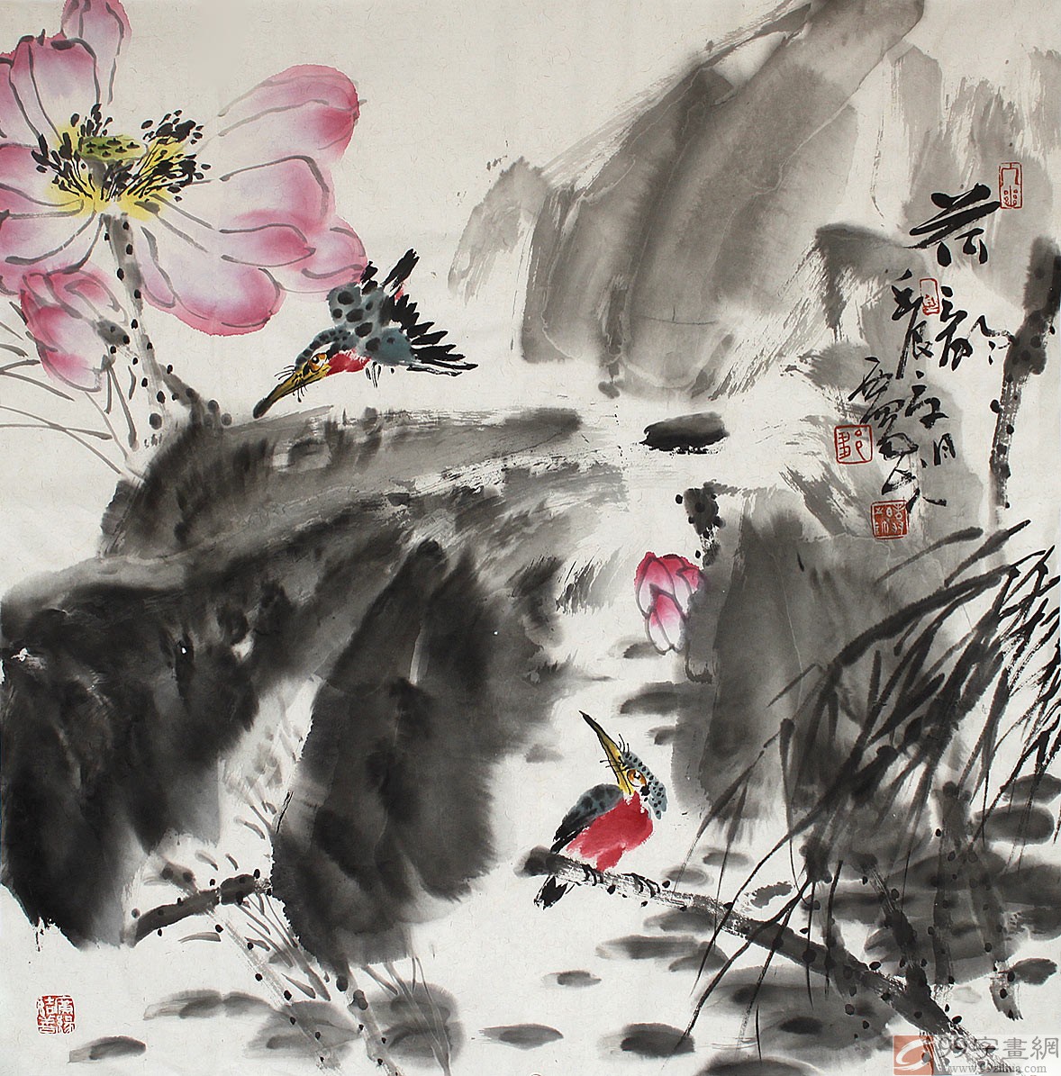 适合家里挂的斗方画 - 荷花图 - 99字画网