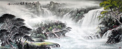 【已售】张宏达小八尺聚宝盆山水画《福地安居图》