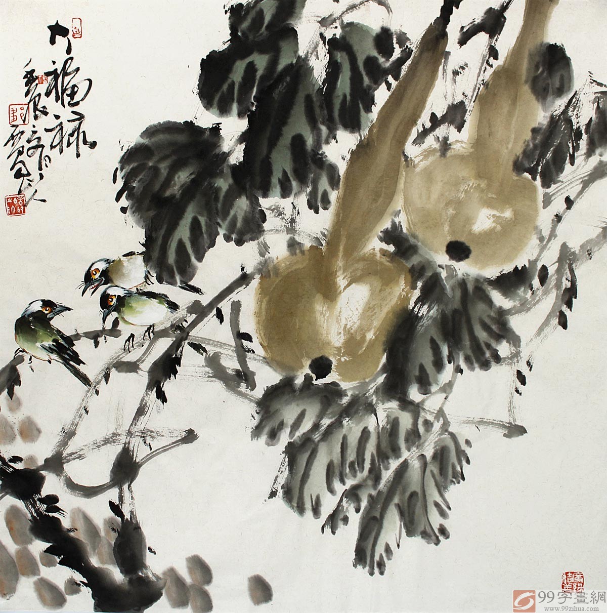 中国写意花鸟葫芦画 - 葫芦画 - 99字画网