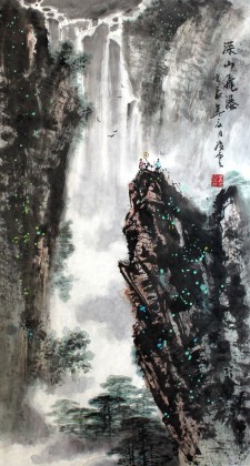 王凌云三尺山水作品《深山飞瀑》（微信询价）